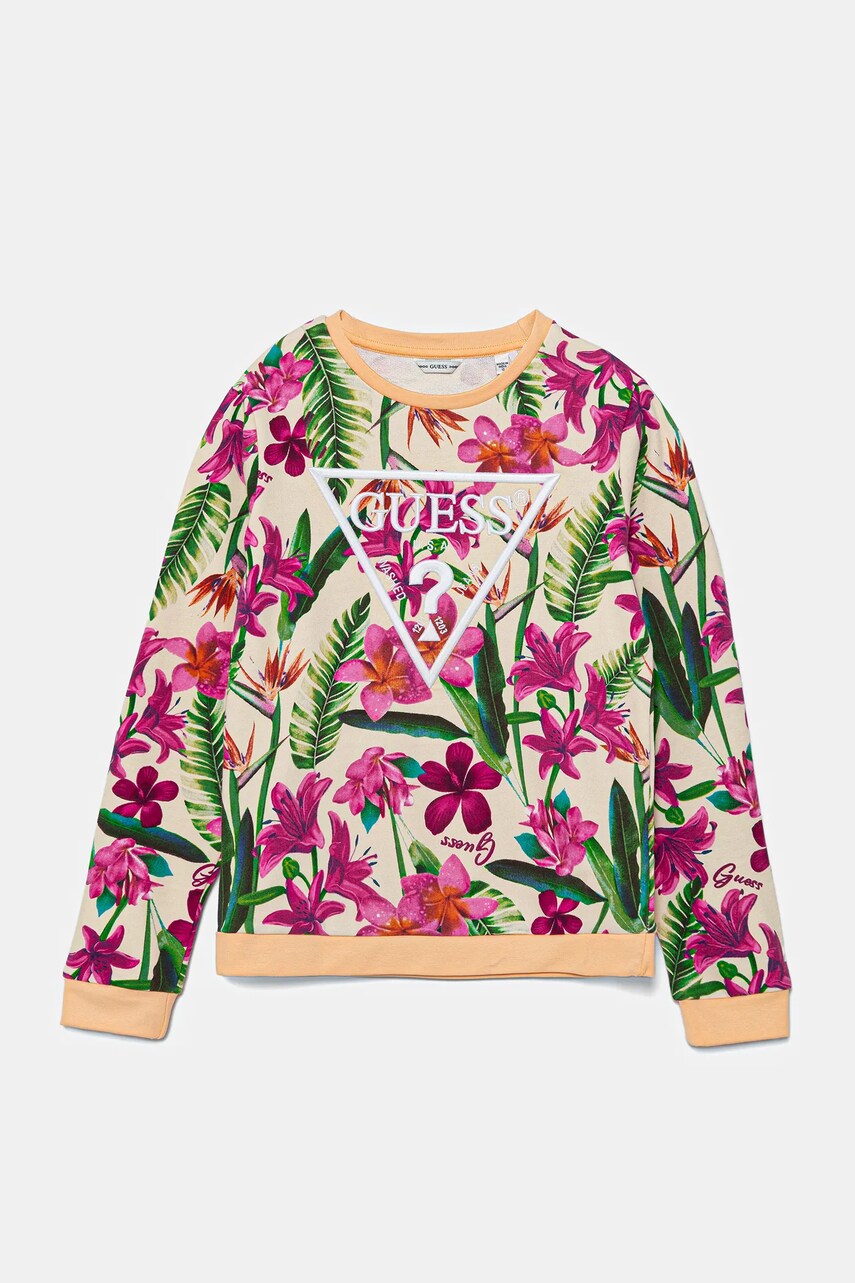 Levně Dětská bavlněná mikina Guess oranžová barva, vzorovaná, J5GQ01 KA6R4
