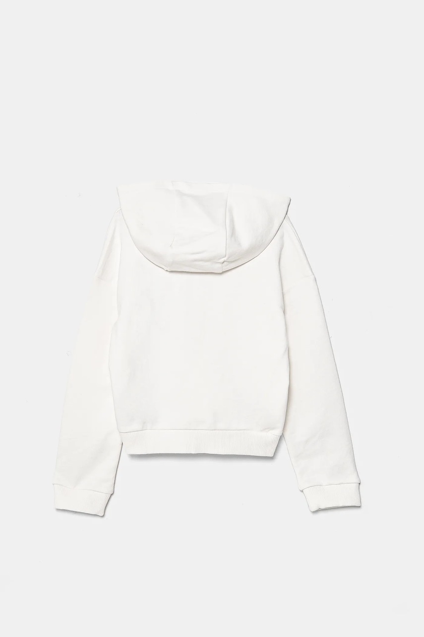 Детская хлопковая кофта Guess цвет белый с капюшоном с аппликацией J5GQ07 KCRP0