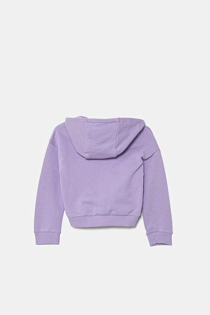 Дитяча бавовняна кофта Guess колір фіолетовий з капюшоном з аплікацією J5GQ07 KCRP0