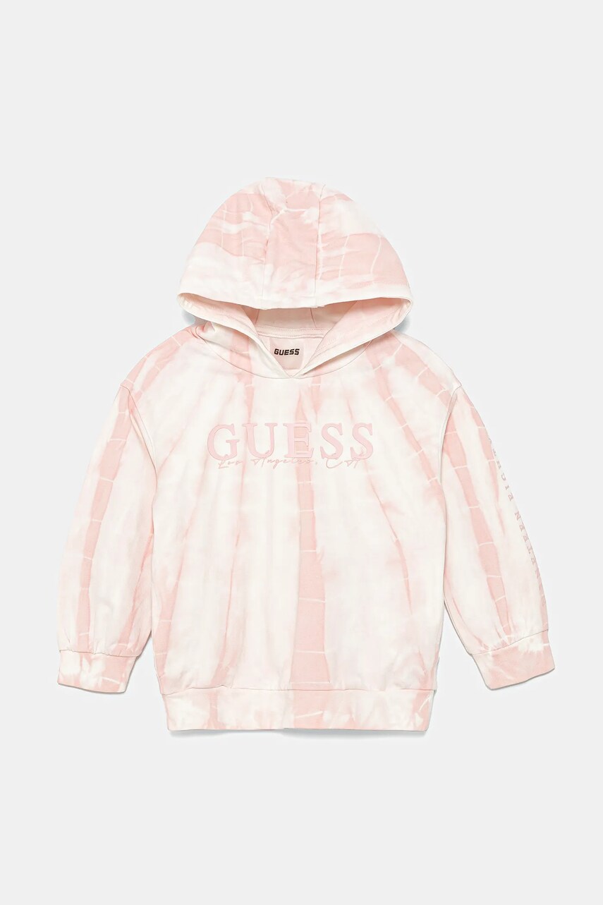 Levně Dětská mikina Guess růžová barva, s kapucí, vzorovaná, J5GQ10 KCRQ0