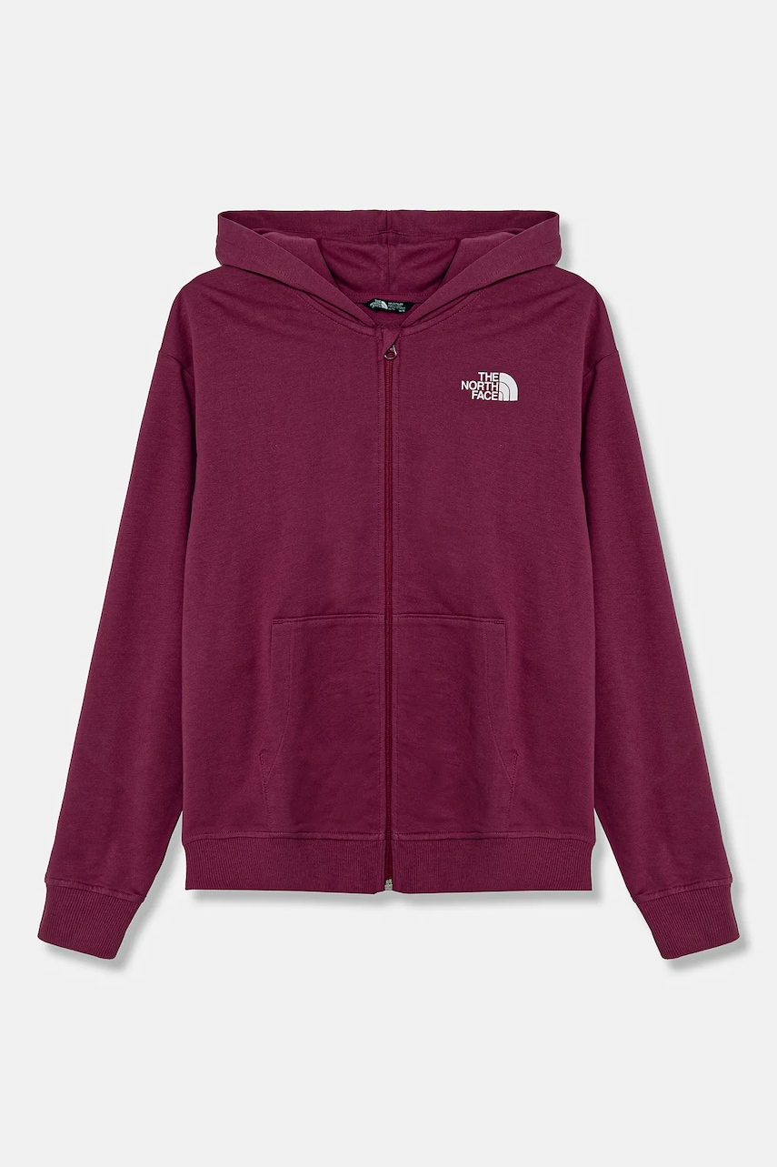 The North Face hanorac de bumbac pentru copii FZ OVERSIZE LIGHT HOODIE culoarea violet, cu glugă, cu imprimeu, NF0A89HG6EO1 The North Face hanorac de bumbac pentru copii FZ OVERSIZE LIGHT HOODIE culoarea violet, cu glugă, cu imprimeu, NF0A89HG6EO1