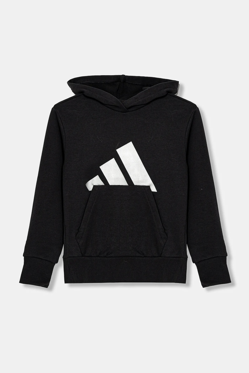 adidas bluză pentru copii culoarea negru, cu glugă, cu imprimeu, JC7505 adidas bluză pentru copii culoarea negru, cu glugă, cu imprimeu, JC7505