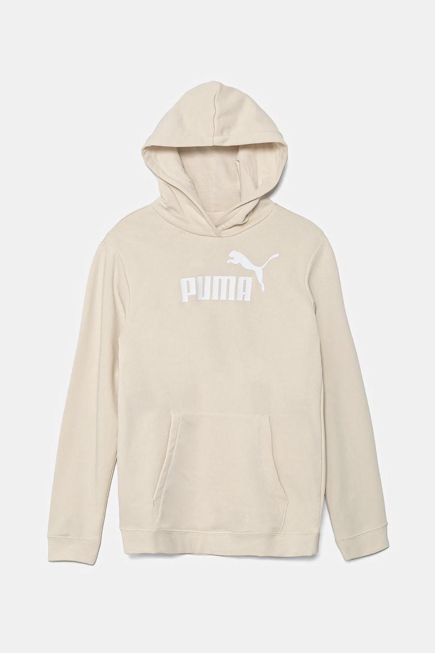 Puma bluză copii ESS No. 1 Logo Hoodie TR culoarea bej, cu glugă, cu imprimeu, 684897 Puma bluză copii ESS No. 1 Logo Hoodie TR culoarea bej, cu glugă, cu imprimeu, 684897