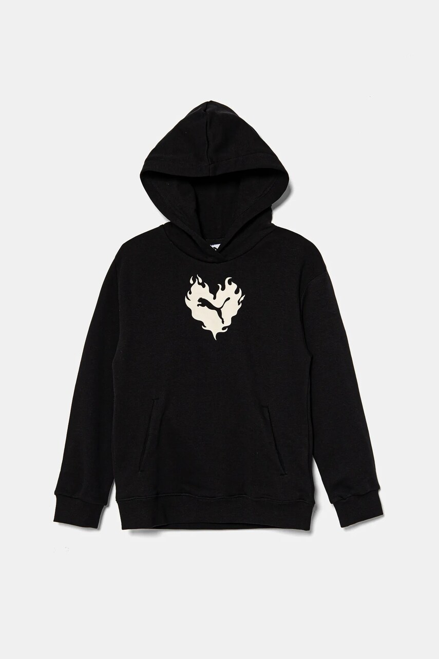 Puma hanorac de bumbac FLAMING LOVE Hoodie TR culoarea negru, cu gluga, cu imprimeu, 685109