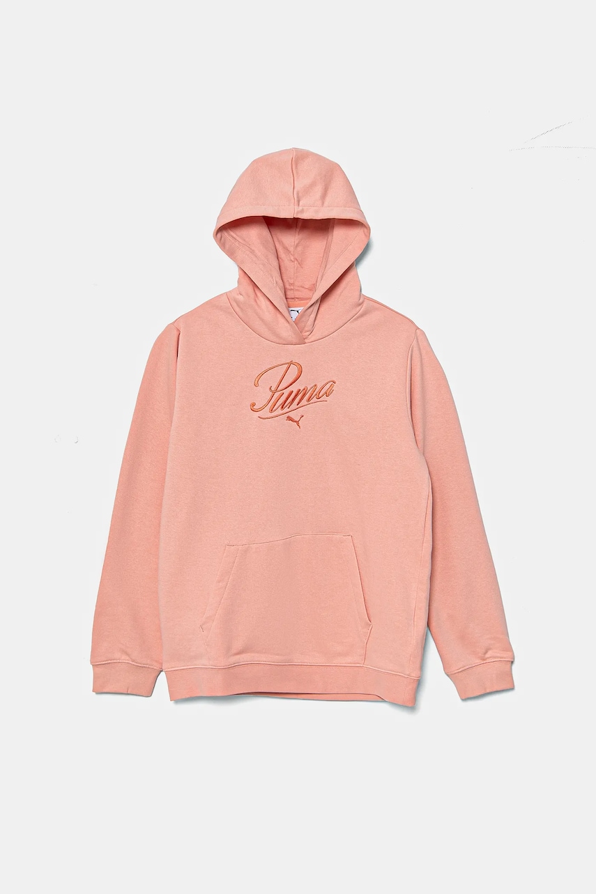 Levně Dětská mikina Puma ESS SCRIPT Hoodie TR oranžová barva, s kapucí, s aplikací, 685806