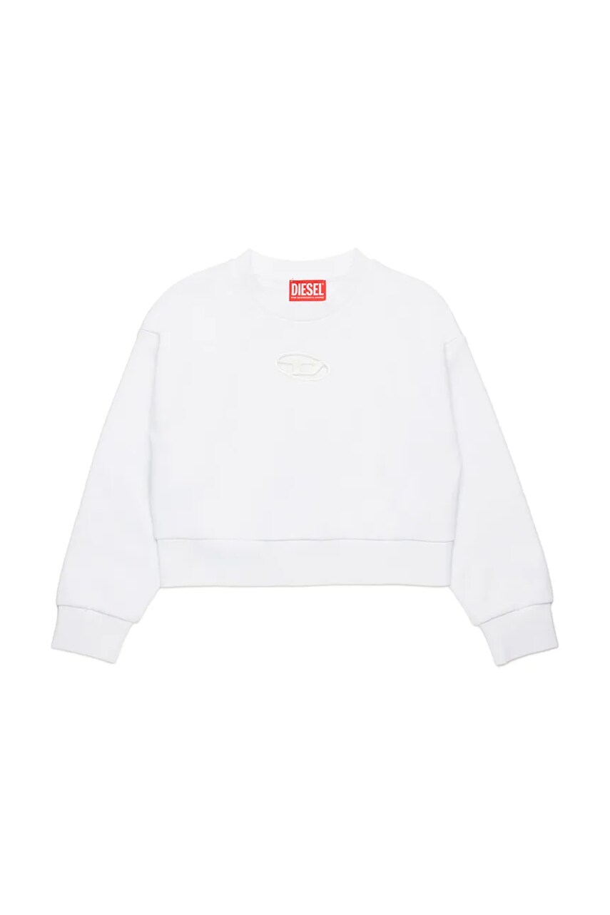Diesel hanorac de bumbac pentru copii STRASLIUM SWEAT-SHIRT culoarea alb, neted, J01826