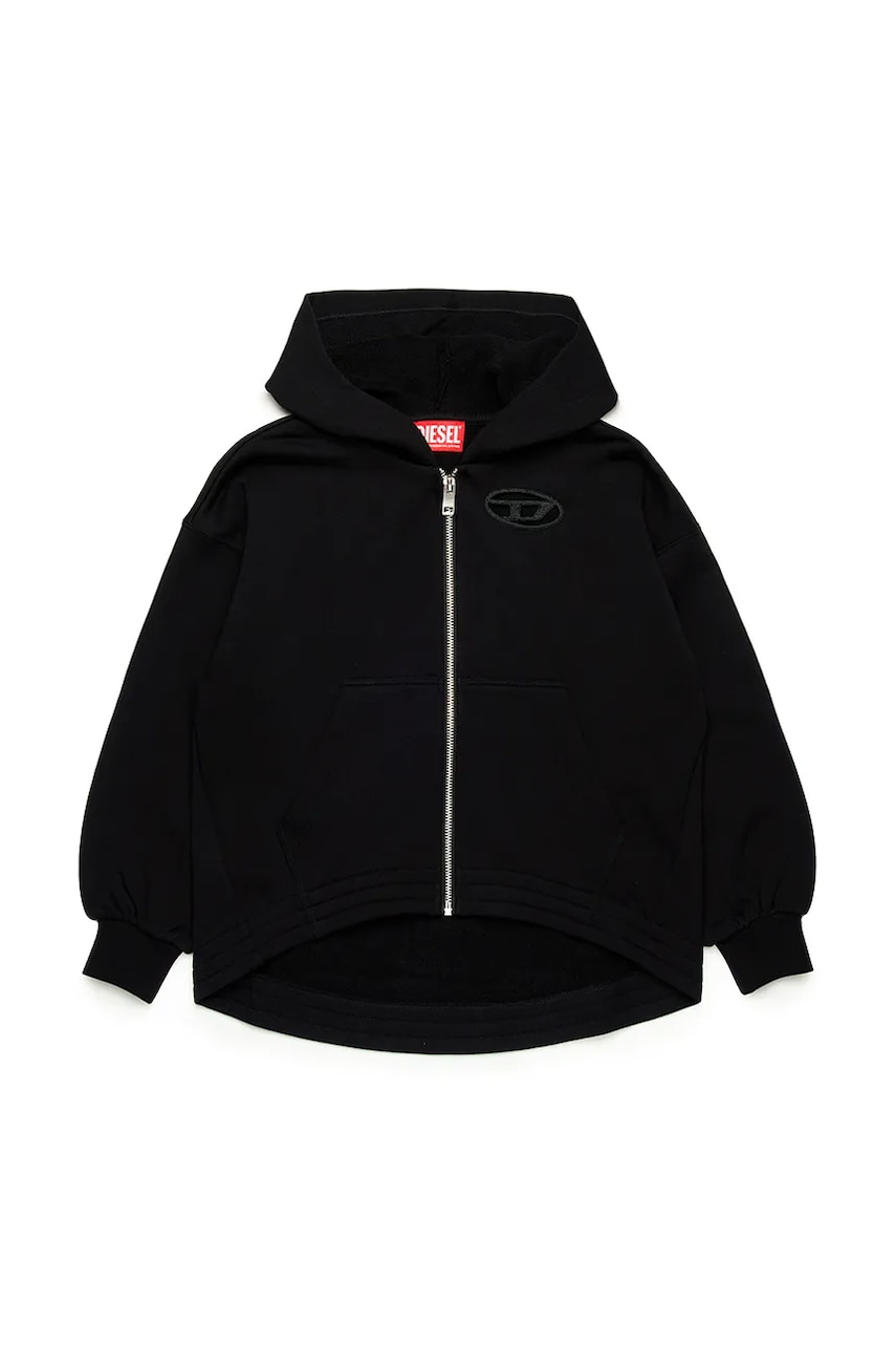 Diesel hanorac de bumbac pentru copii SFPERU SWEAT-SHIRT culoarea negru, cu glugă, neted, J02200