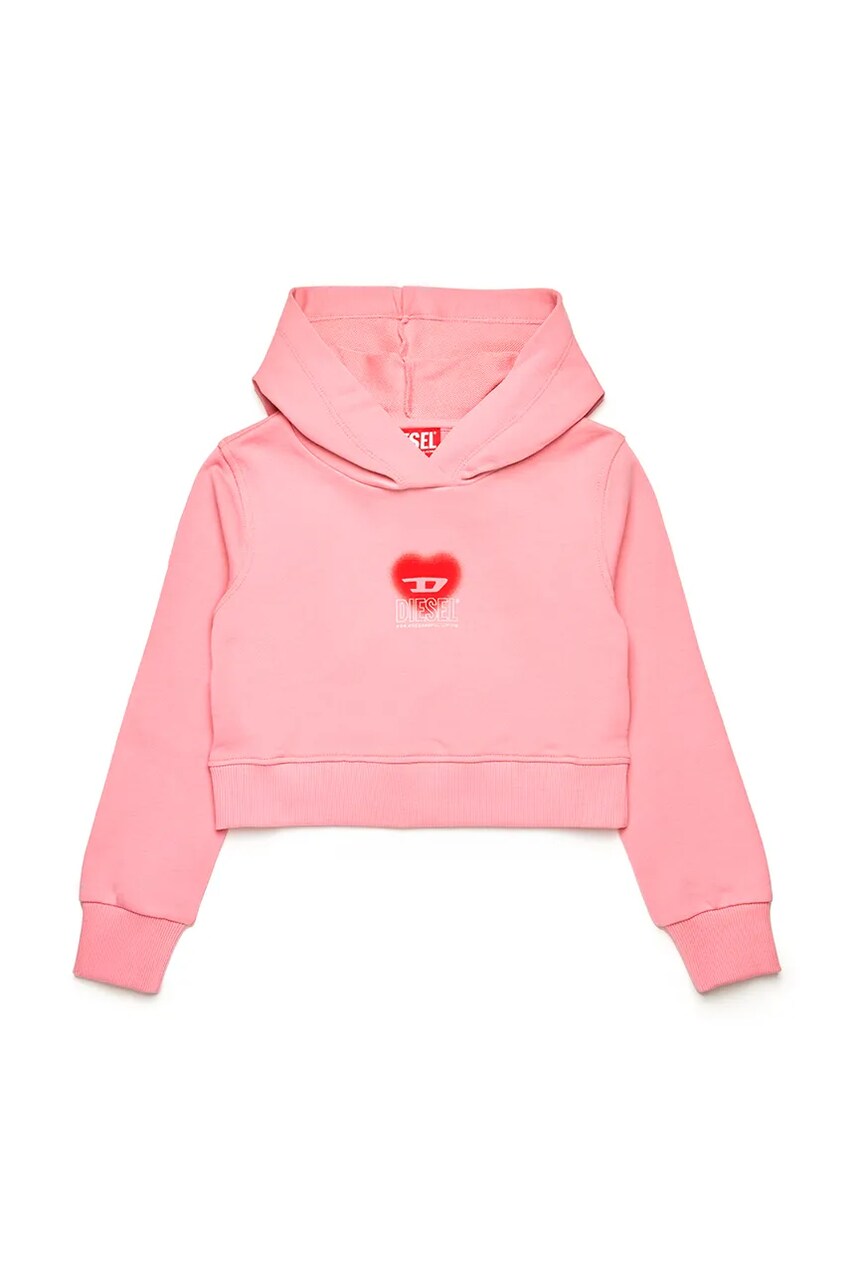 Diesel hanorac de bumbac pentru copii SCUOREHOOD SWEAT-SHIRT culoarea roz, cu gluga, cu imprimeu, J02229