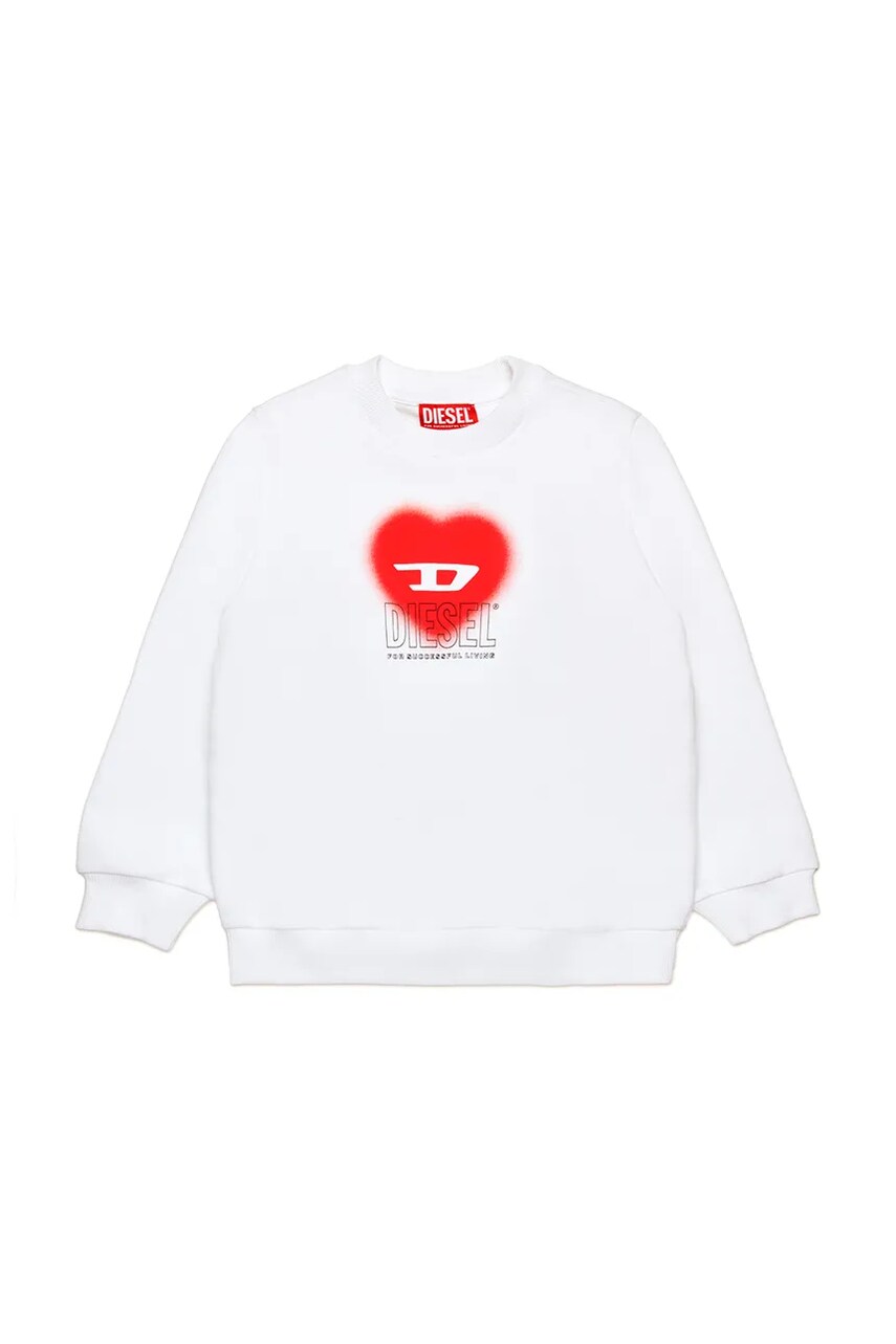Diesel hanorac de bumbac pentru copii SCACUORE SWEAT-SHIRT culoarea alb, cu imprimeu, J02230