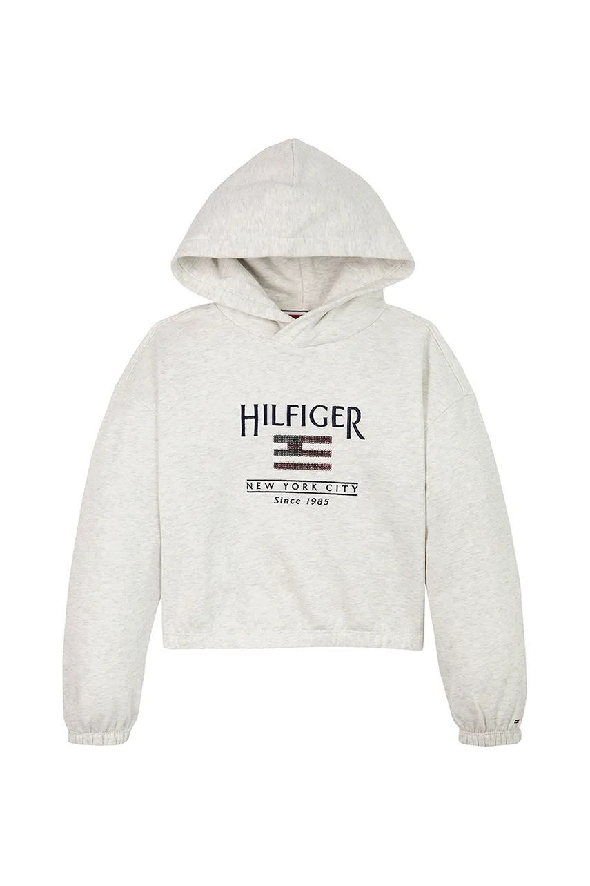 Детская кофта Tommy Hilfiger цвет белый с капюшоном с аппликацией KG0KG08558