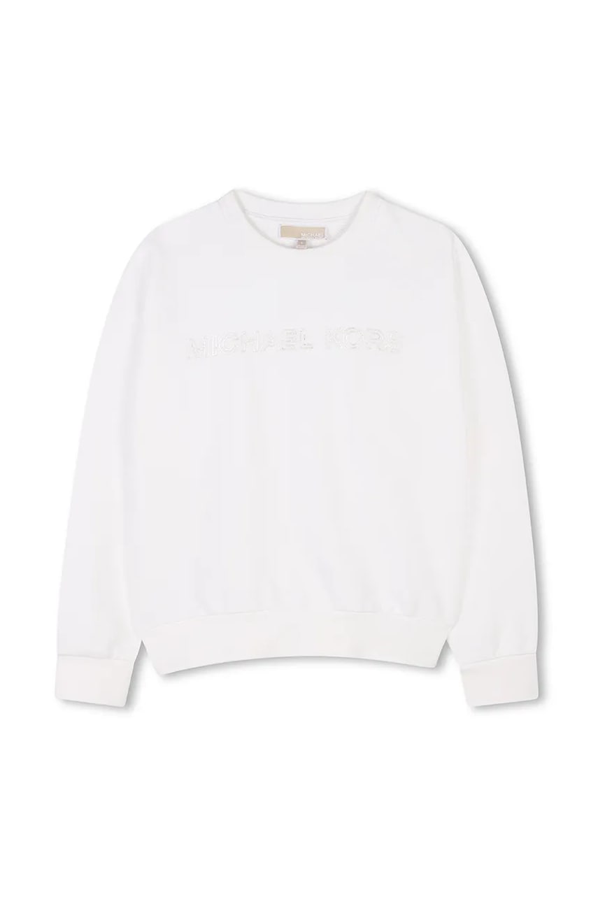 Michael Kors hanorac de bumbac pentru copii culoarea alb, cu imprimeu, R30322 Michael Kors hanorac de bumbac pentru copii culoarea alb, cu imprimeu, R30322