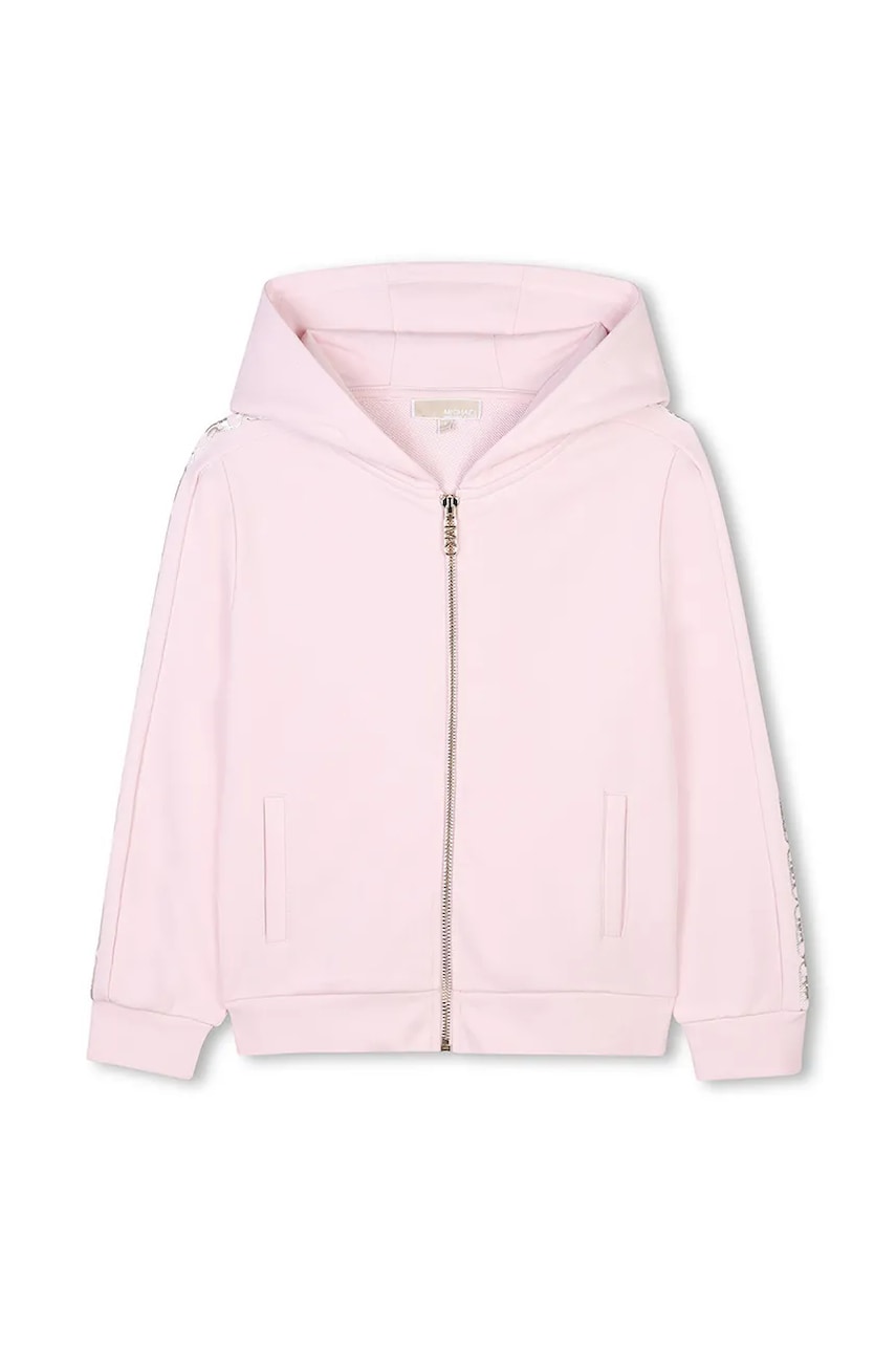 Michael Kors hanorac de bumbac pentru copii culoarea roz, cu glugă, cu imprimeu, R30327 Michael Kors hanorac de bumbac pentru copii culoarea roz, cu glugă, cu imprimeu, R30327