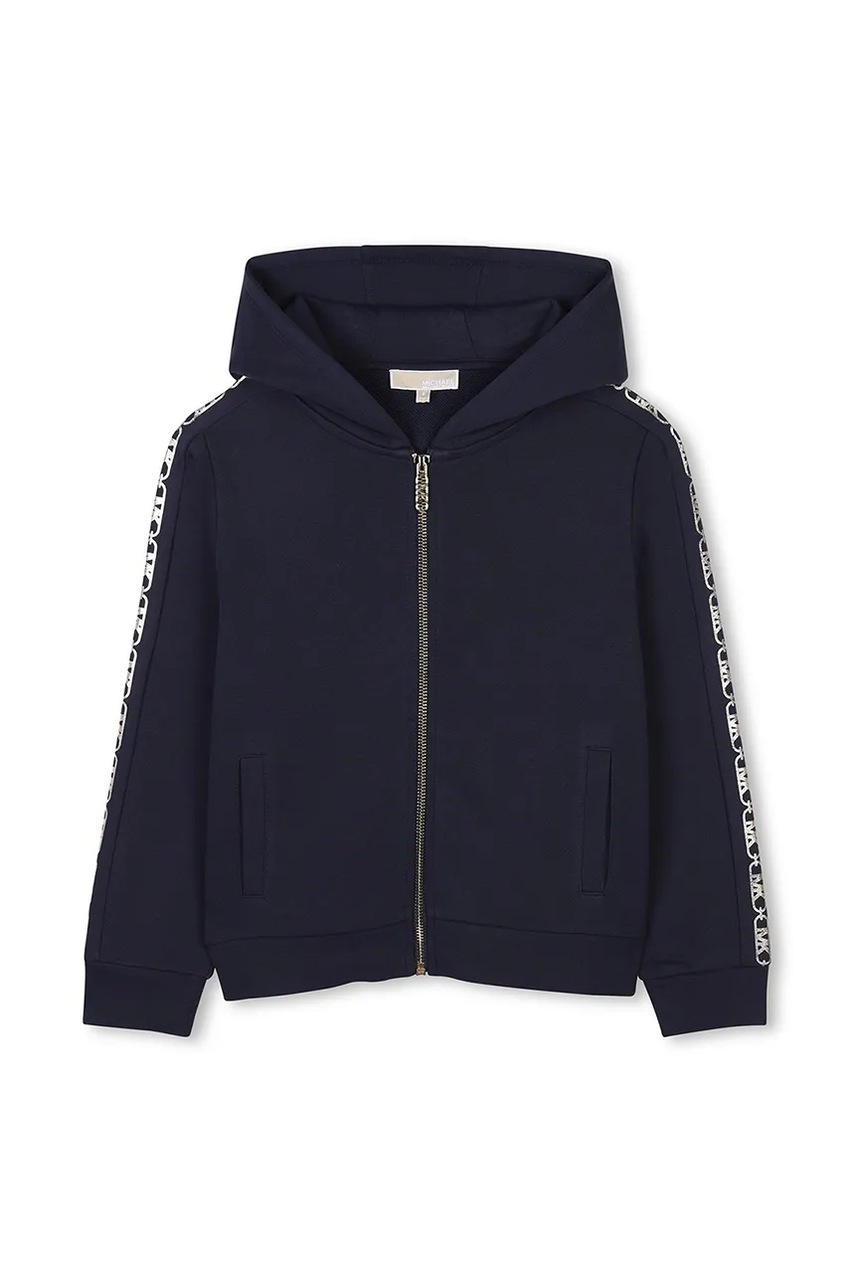 Детская хлопковая кофта Michael Kors цвет синий с капюшоном с аппликацией R30327