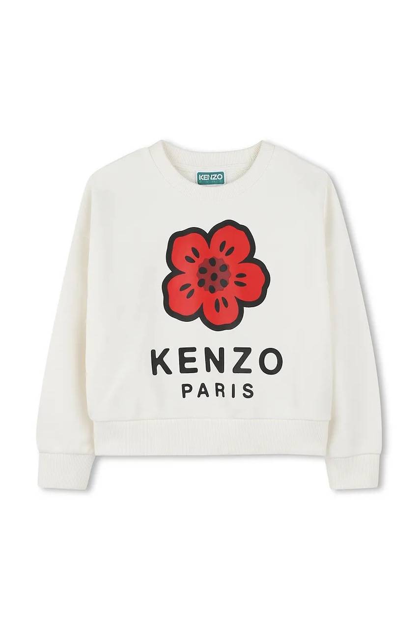 Kenzo Kids hanorac de bumbac pentru copii culoarea alb, cu imprimeu, K61047 Kenzo Kids hanorac de bumbac pentru copii culoarea alb, cu imprimeu, K61047