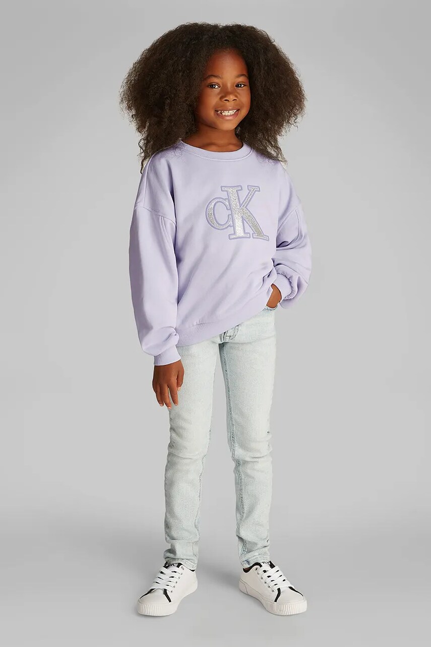 Levně Mikina Calvin Klein Jeans fialová barva, s aplikací, IG0IG02849
