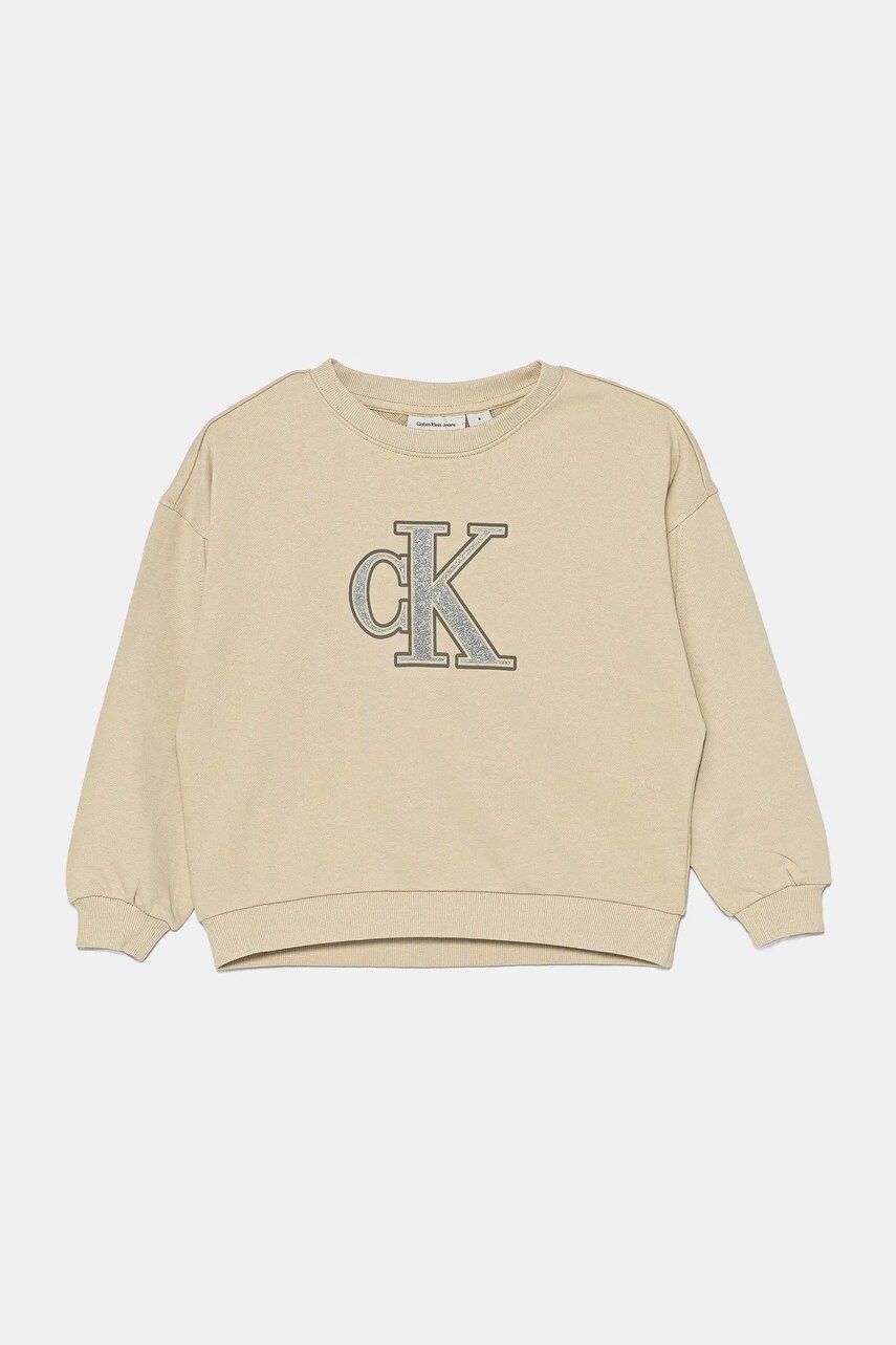 Levně Mikina Calvin Klein Jeans béžová barva, s aplikací, IG0IG02849