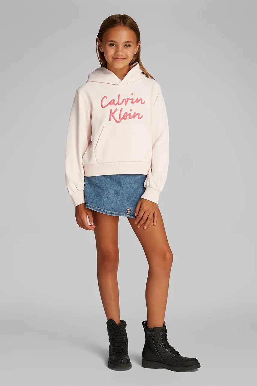 Levně Dětská mikina Calvin Klein Jeans růžová barva, s kapucí, s potiskem, IG0IG02850
