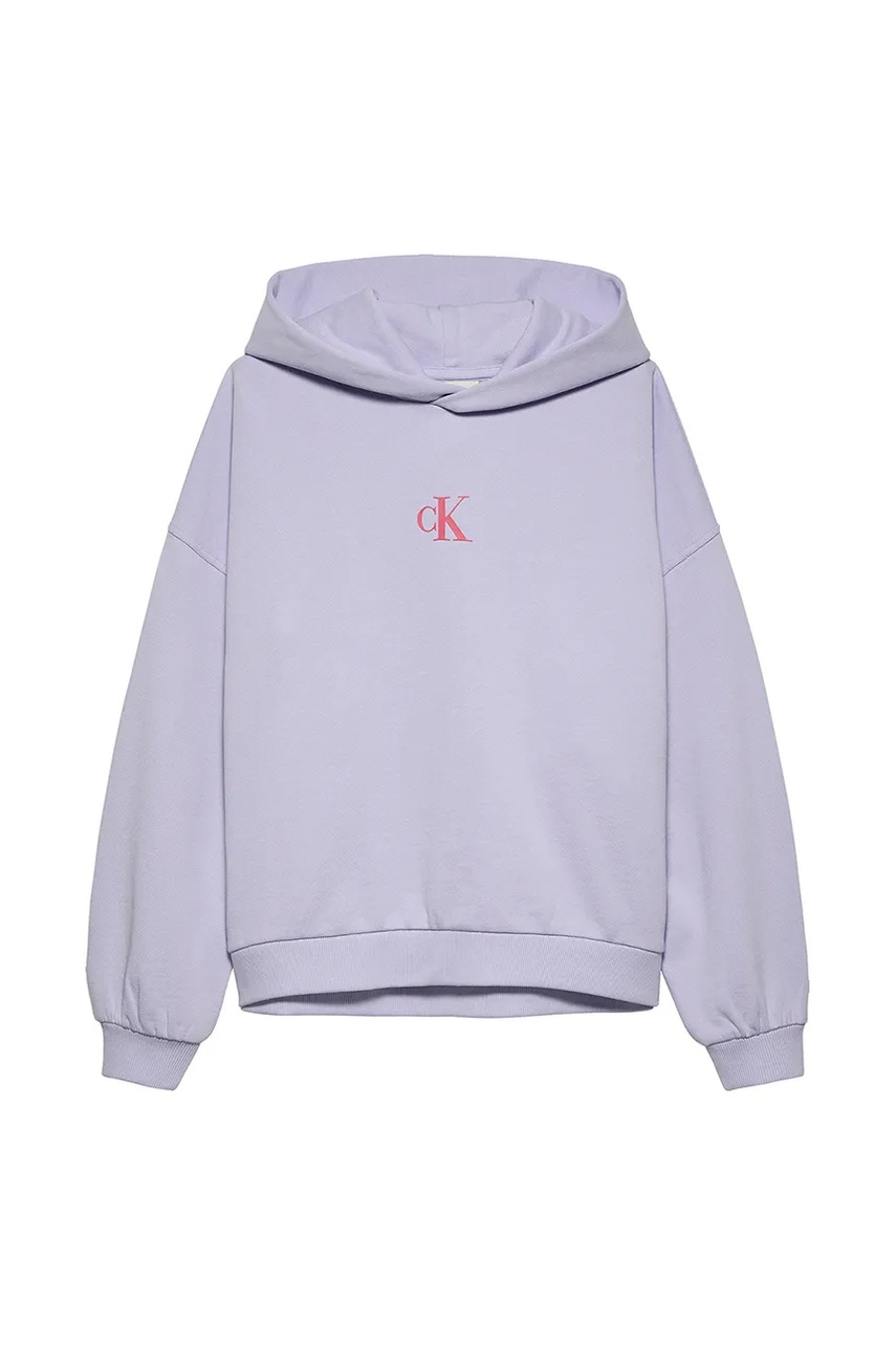 Детская кофта Calvin Klein Jeans цвет фиолетовый с капюшоном однотонная IG0IG02855 Детская кофта Calvin Klein Jeans цвет фиолетовый с капюшоном однотонная IG0IG02855
