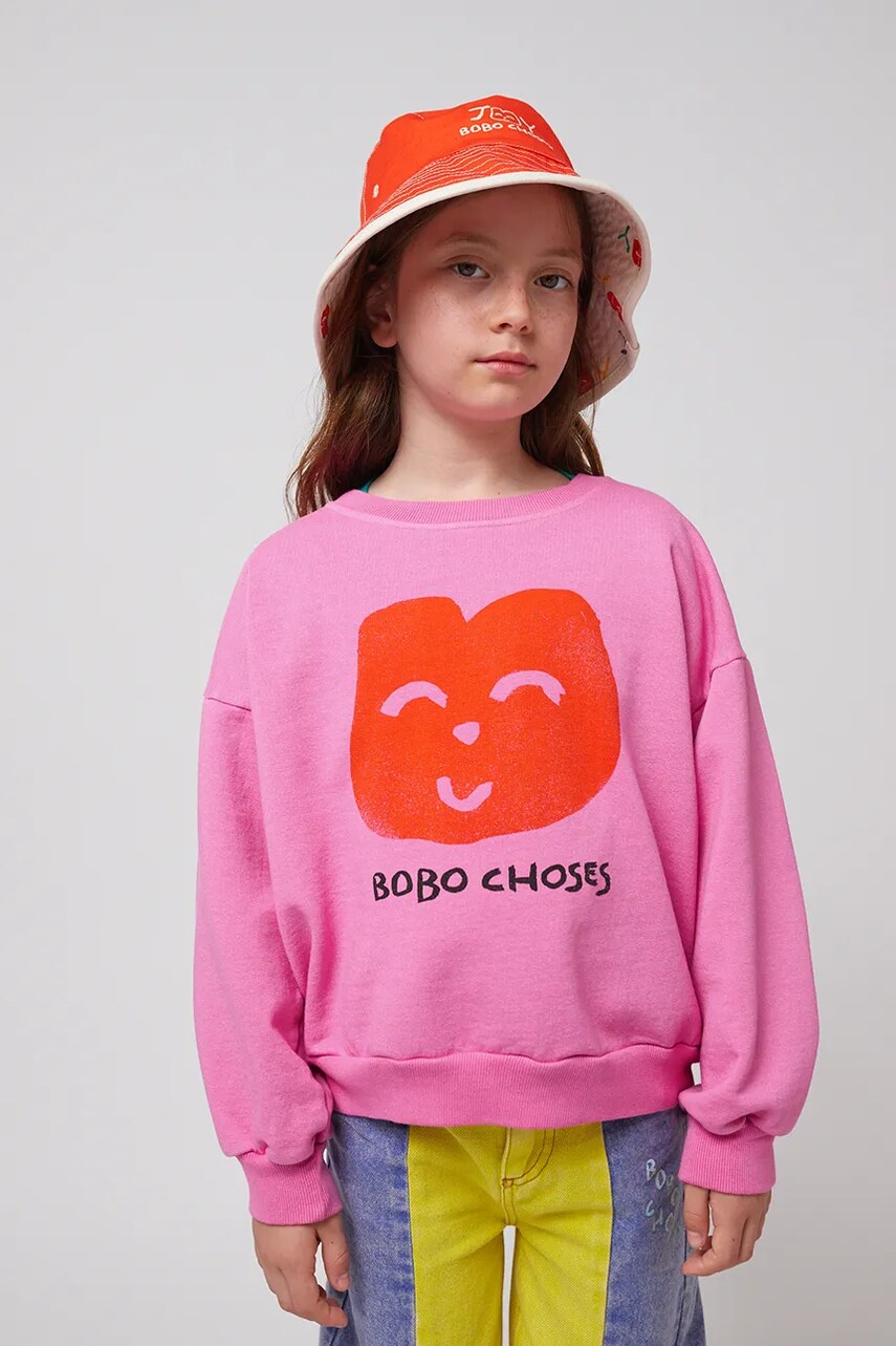 Bobo Choses bluza copii Joyful Face culoarea roz, cu imprimeu, 125AC033