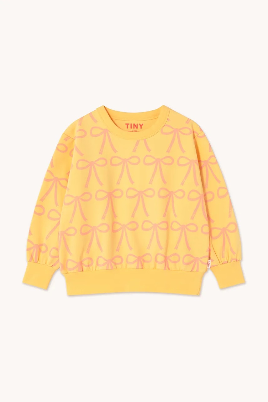 Tinycottons bluza copii BOWS SWEATSHIRT culoarea galben, modelator, SS25-056 Tinycottons bluza copii BOWS SWEATSHIRT culoarea galben, modelator, SS25-056