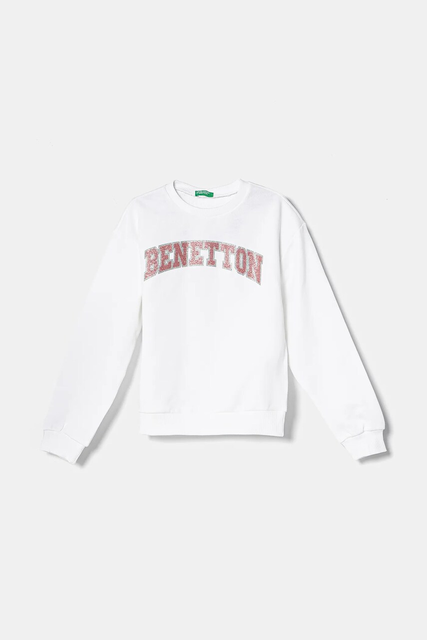 United Colors of Benetton hanorac de bumbac pentru copii culoarea alb, cu imprimeu, 3J68C10MX