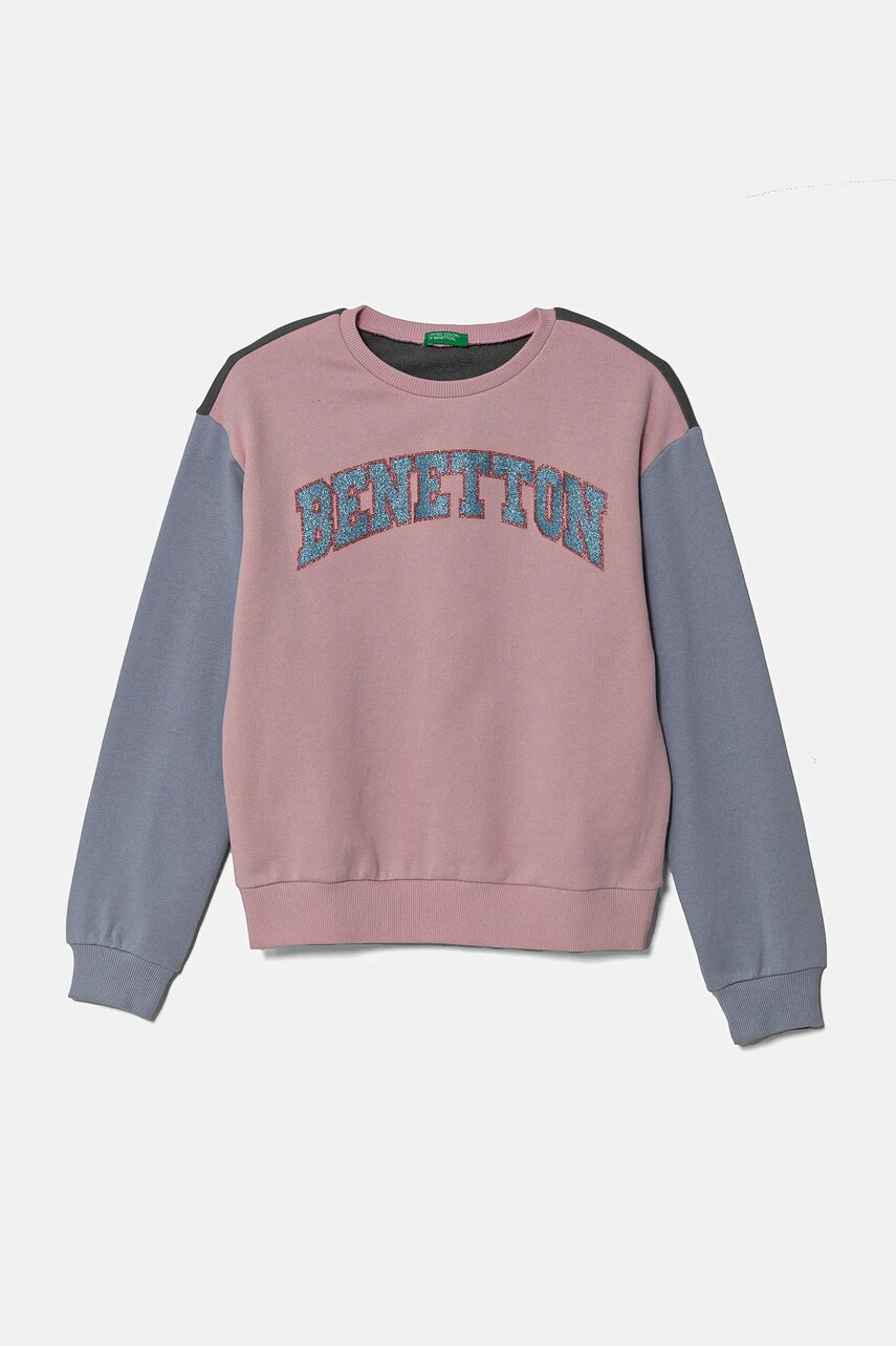 United Colors of Benetton hanorac de bumbac pentru copii culoarea roz, cu imprimeu, 3J68C10MX