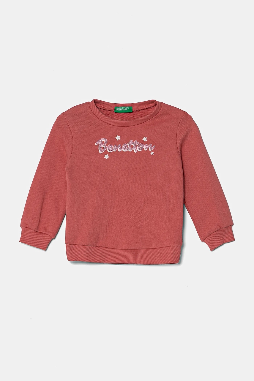 United Colors of Benetton hanorac de bumbac pentru copii culoarea roz, cu imprimeu, 3J70G10HX