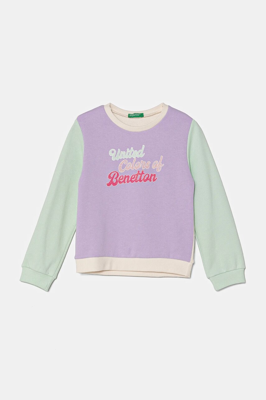 United Colors of Benetton hanorac de bumbac pentru copii culoarea violet, cu imprimeu, 3J70G10HX