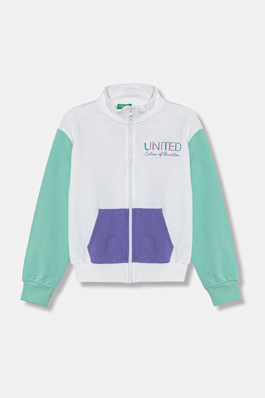United Colors of Benetton hanorac de bumbac pentru copii culoarea alb, cu imprimeu, 3J68C504N