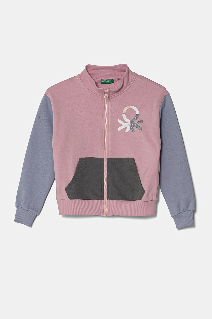 United Colors of Benetton hanorac de bumbac pentru copii culoarea roz, cu imprimeu, 3J68C504N