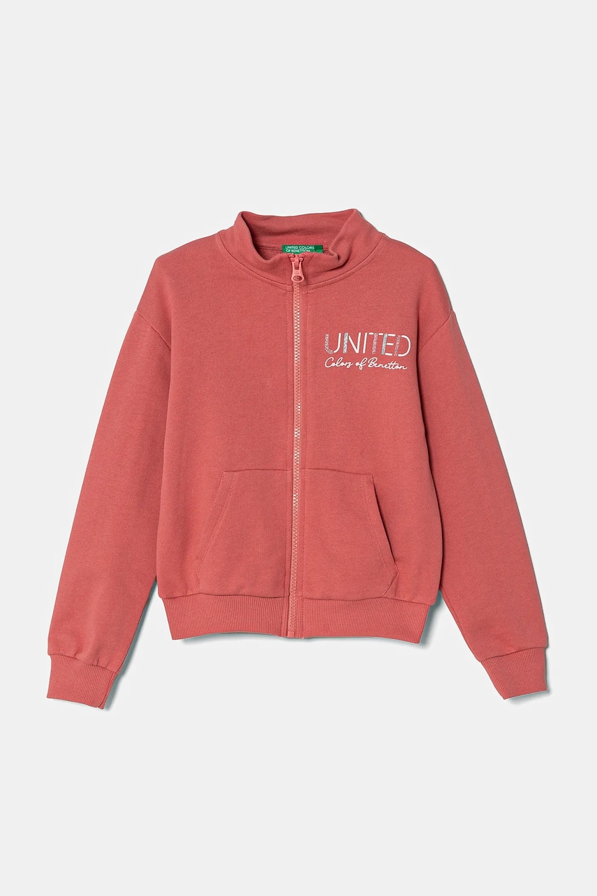 United Colors of Benetton hanorac de bumbac pentru copii culoarea roz, cu imprimeu, 3J68C504N