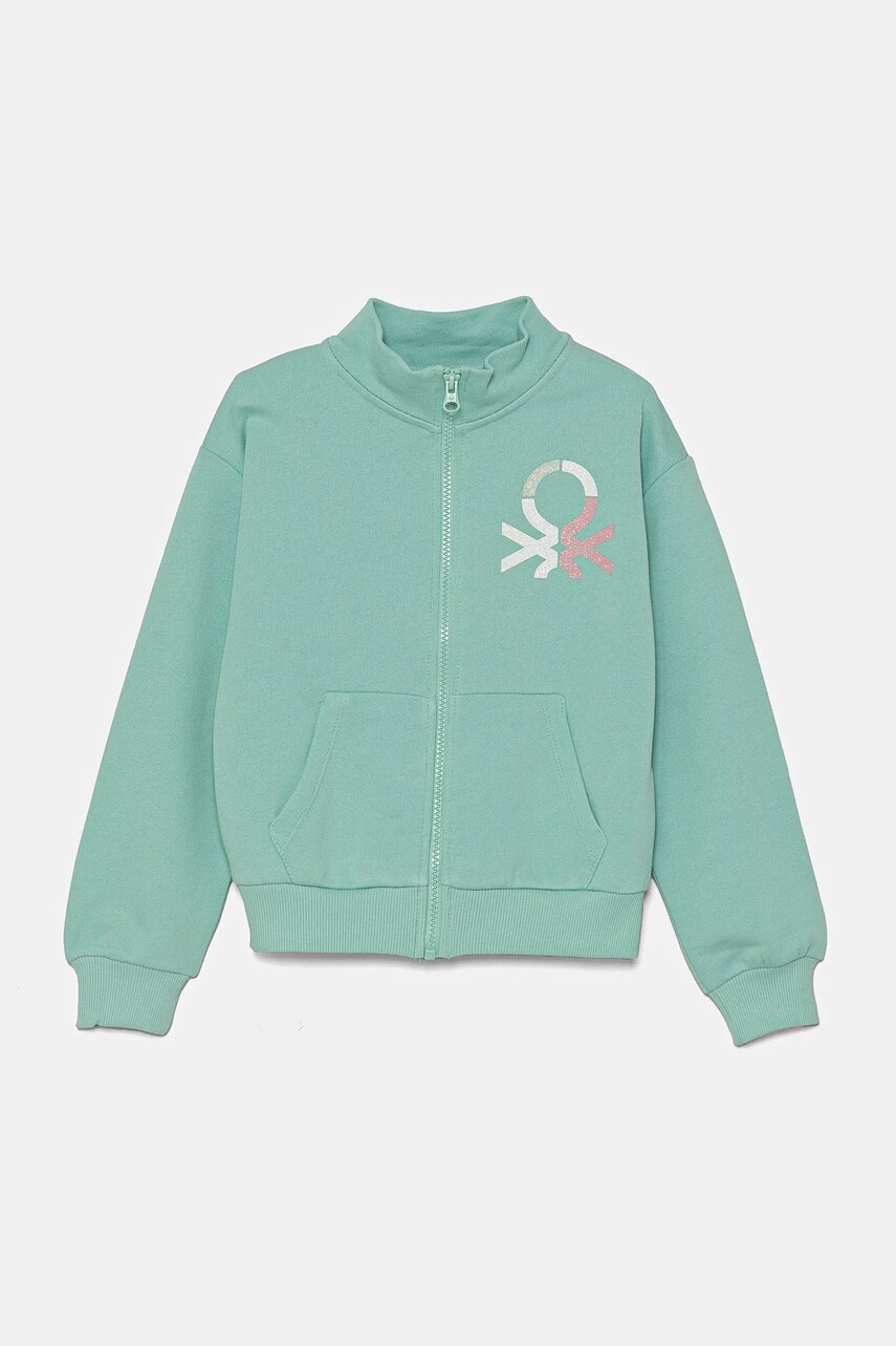 United Colors of Benetton hanorac de bumbac pentru copii culoarea verde, cu imprimeu, 3J68C504N