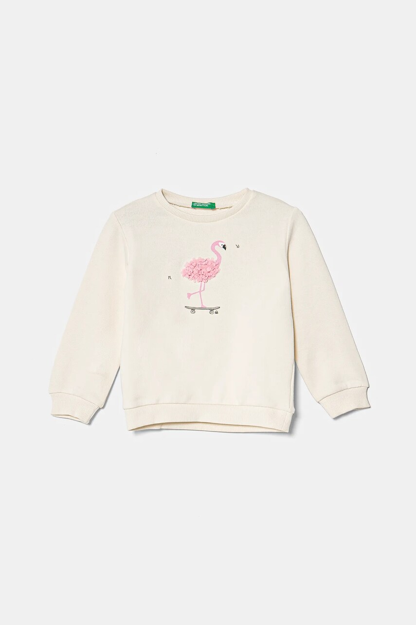 United Colors of Benetton hanorac de bumbac pentru copii culoarea bej, cu imprimeu, 3J68G10J0