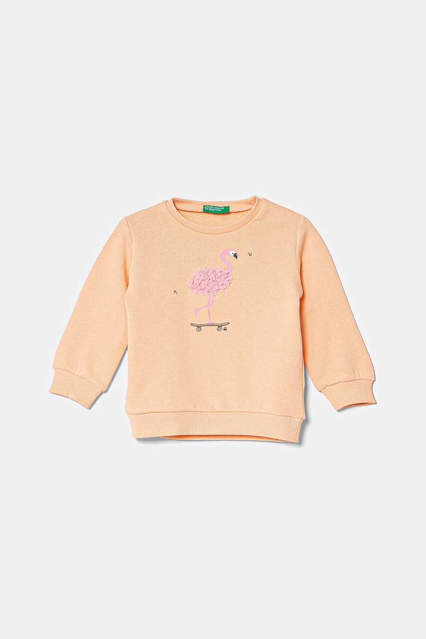 United Colors of Benetton hanorac de bumbac pentru copii culoarea portocaliu, cu imprimeu, 3J68G10J0