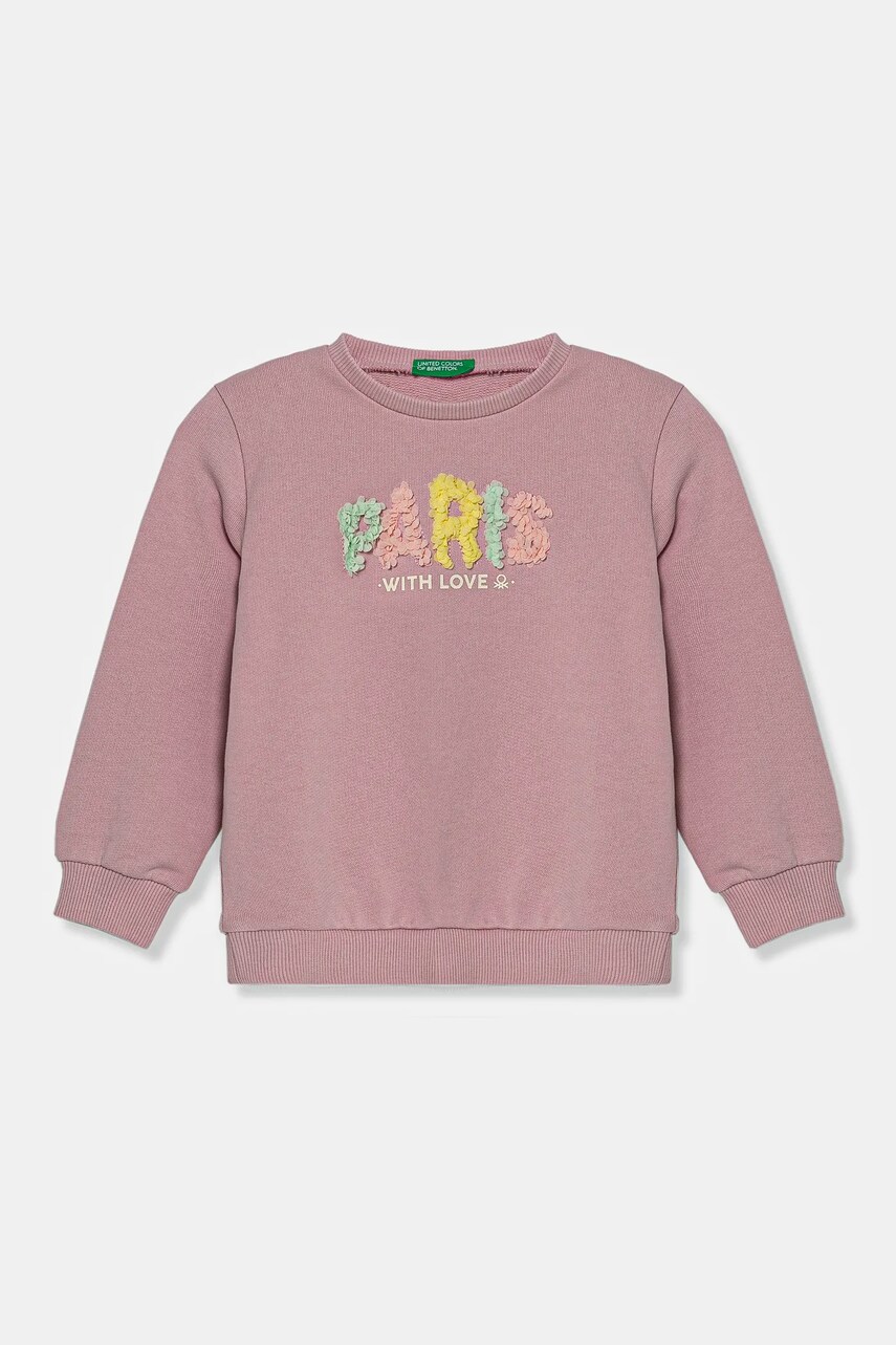 United Colors of Benetton hanorac de bumbac pentru copii culoarea roz, cu imprimeu, 3J68G10J0