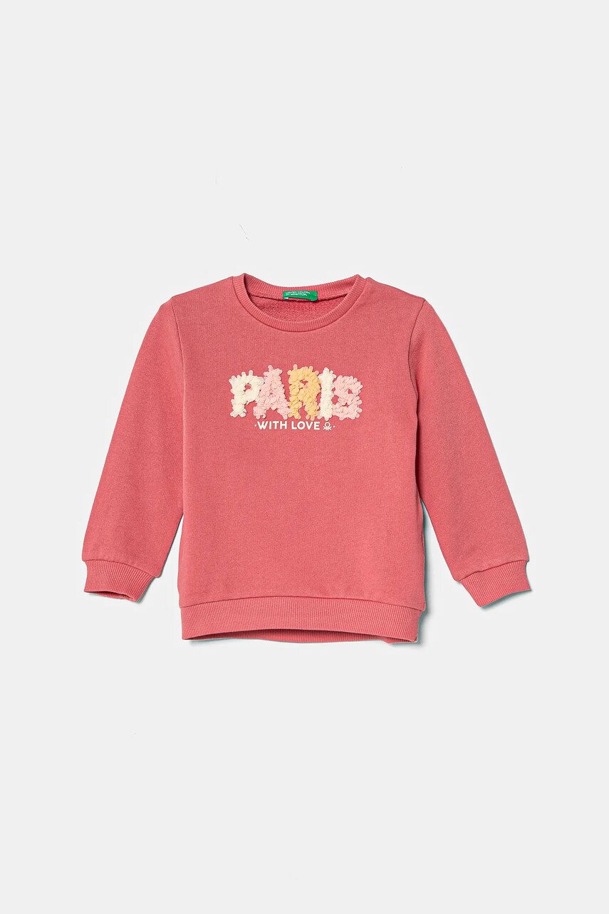 United Colors of Benetton hanorac de bumbac pentru copii culoarea roz, cu imprimeu, 3J68G10J0