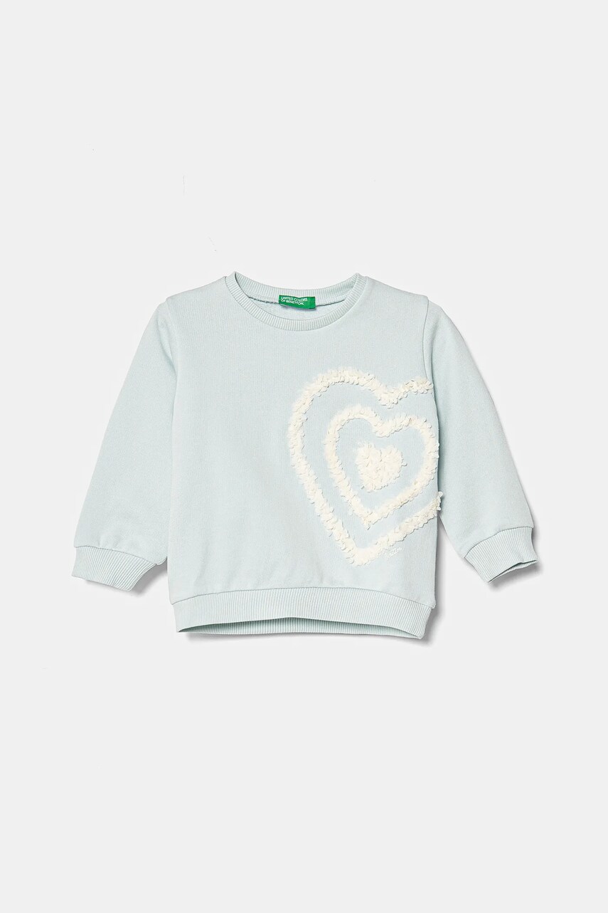 United Colors of Benetton hanorac de bumbac pentru copii culoarea turcoaz, cu imprimeu, 3J68G10J0