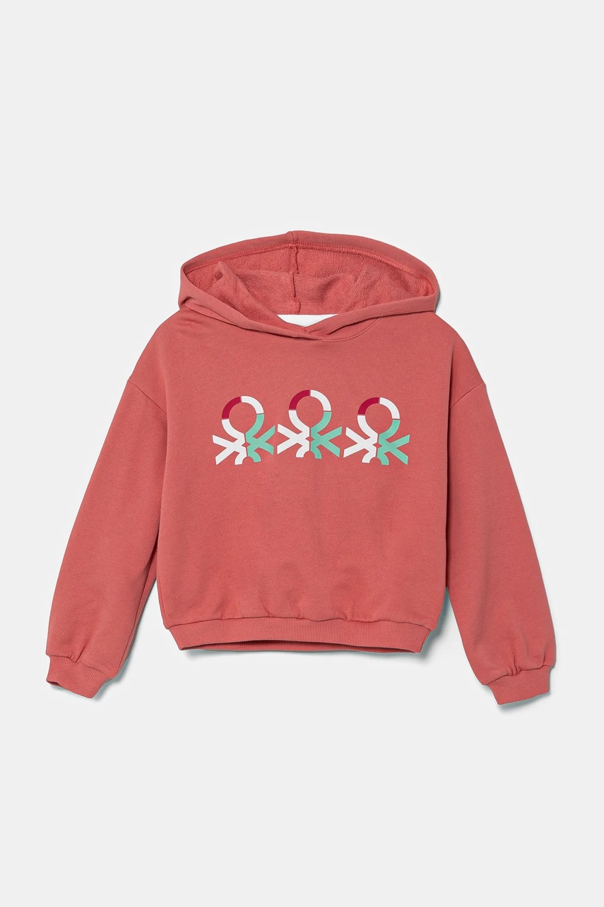 United Colors of Benetton hanorac de bumbac pentru copii culoarea roz, cu glugă, cu imprimeu, 3J68C204D