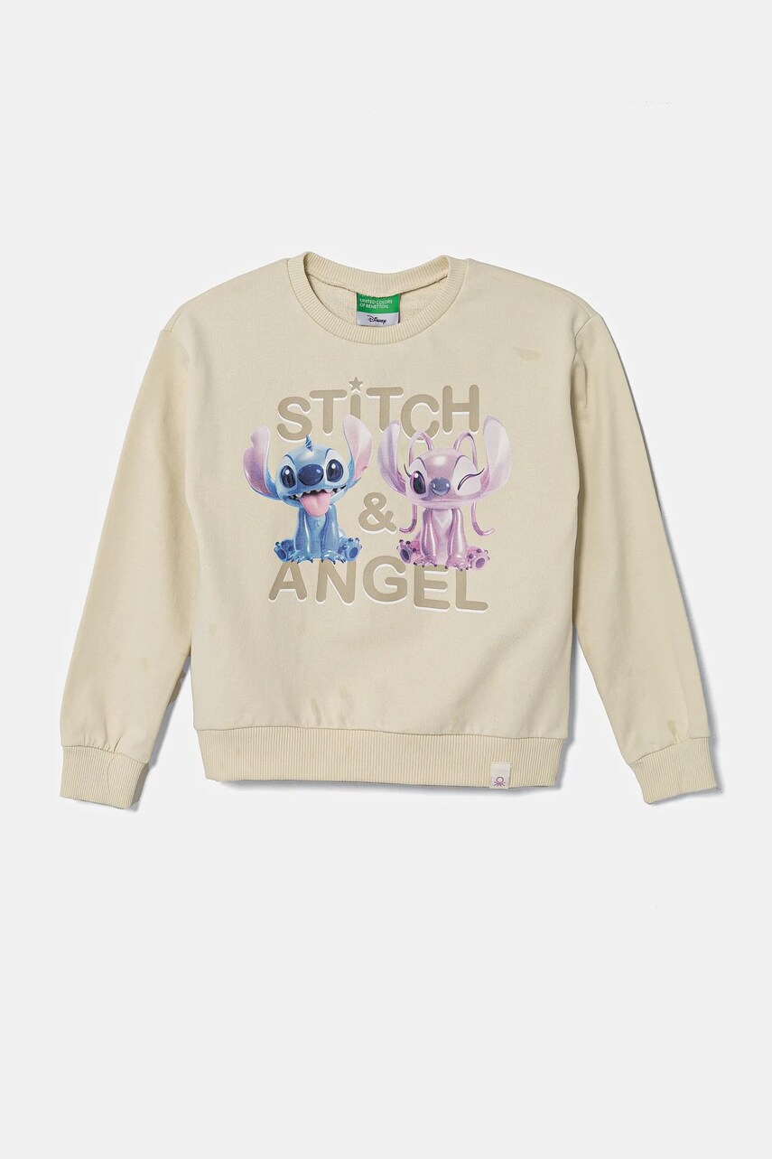 United Colors of Benetton hanorac de bumbac pentru copii culoarea bej, cu imprimeu, 3PQMC10MU