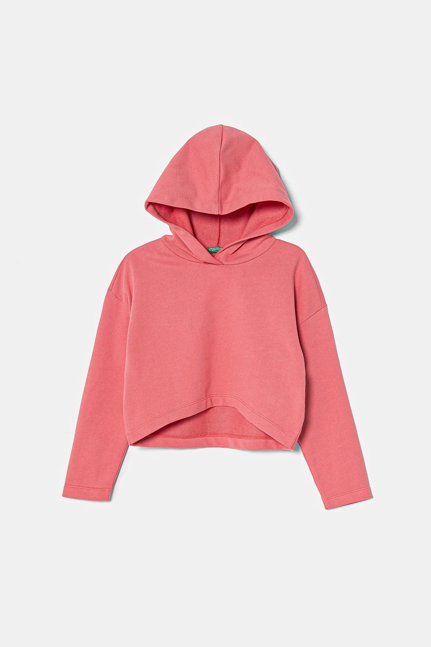 United Colors of Benetton hanorac de bumbac pentru copii culoarea roz, cu glugă, neted, 3UNIC204L