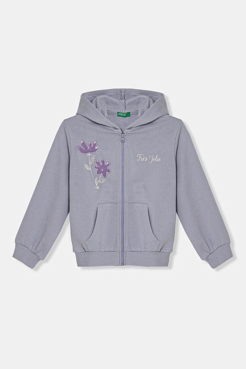 United Colors of Benetton hanorac de bumbac pentru copii cu gluga, cu imprimeu, 3J68G503T