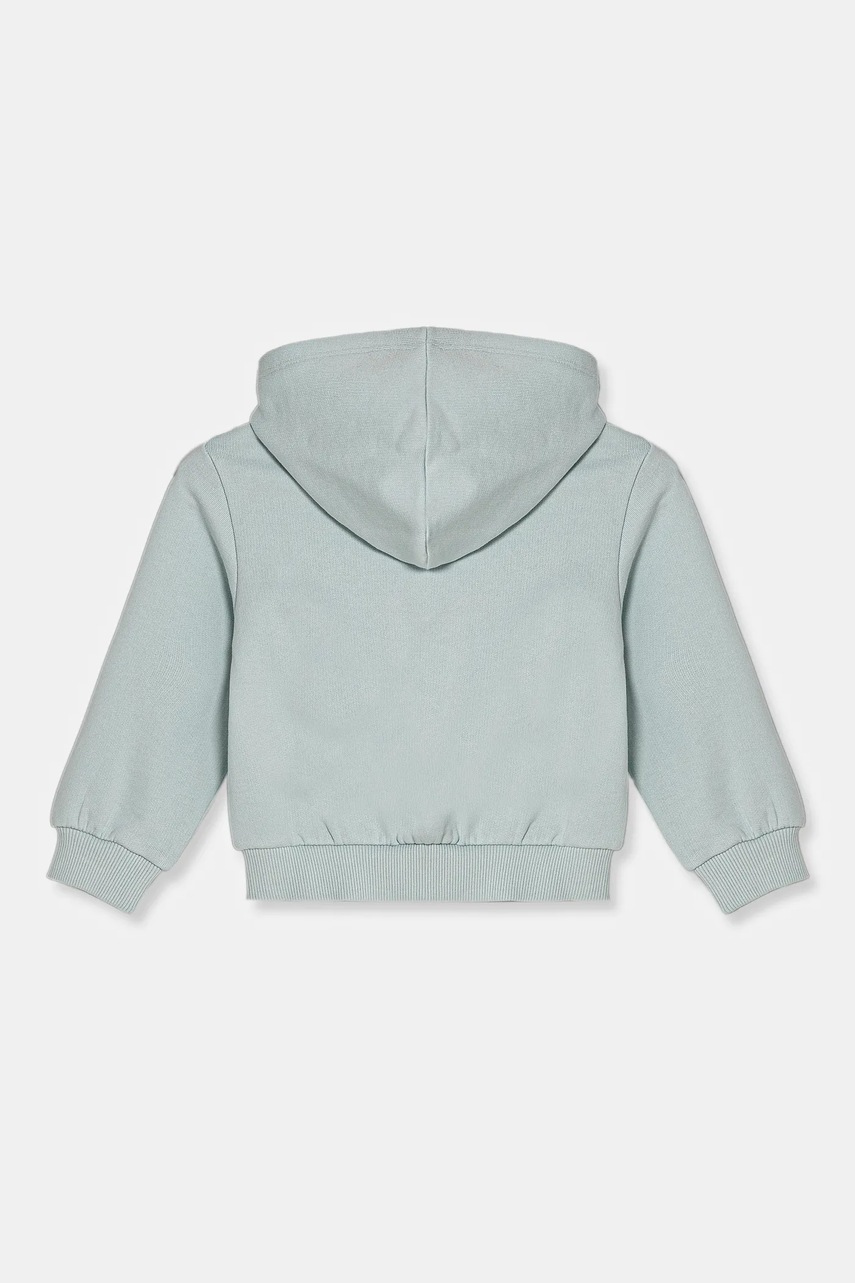 Детская хлопковая кофта United Colors of Benetton цвет бирюзовый с капюшоном с аппликацией 3J68G503T Детская хлопковая кофта United Colors of Benetton цвет бирюзовый с капюшоном с аппликацией 3J68G503T