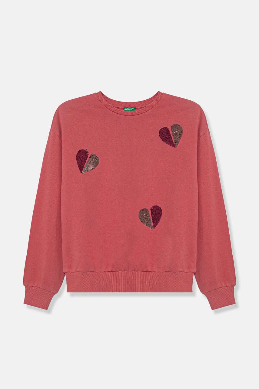 United Colors of Benetton hanorac de bumbac pentru copii culoarea roz, cu imprimeu, 3J68C10NX