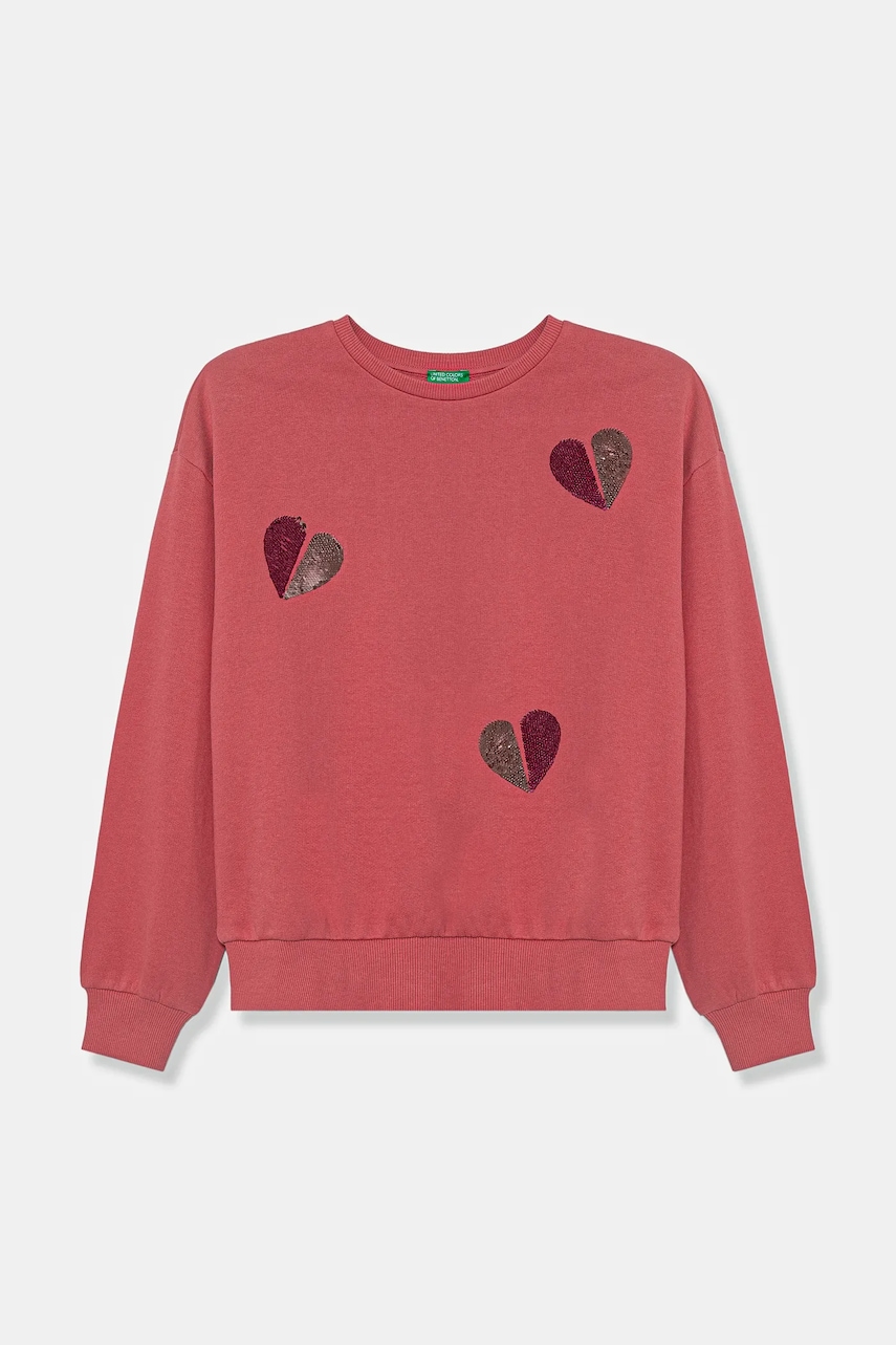 United Colors of Benetton hanorac de bumbac pentru copii culoarea roz, cu imprimeu, 3J68C10NX