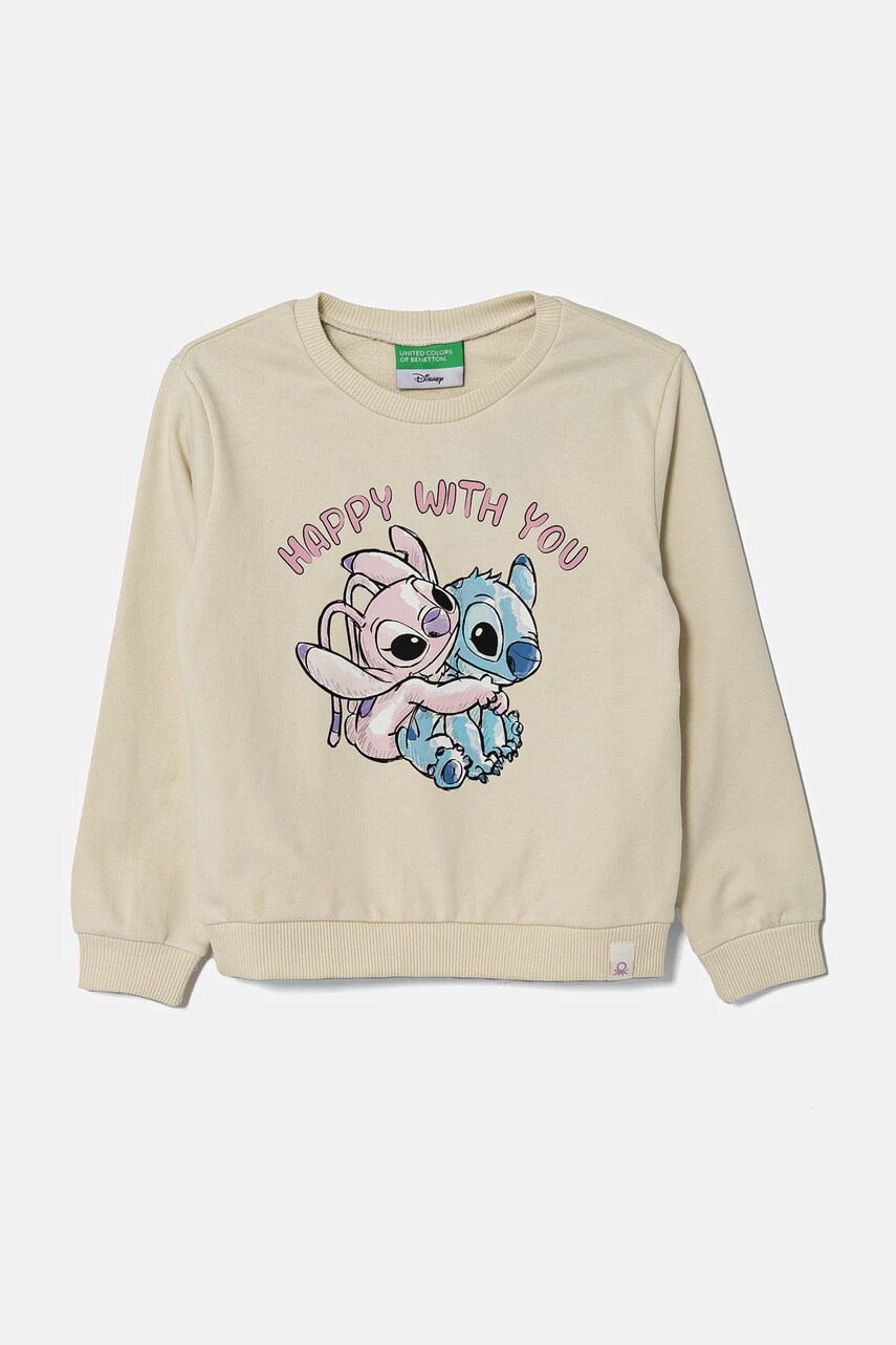 United Colors of Benetton hanorac de bumbac pentru copii x Disney culoarea bej, cu imprimeu, 3PQMG10HP