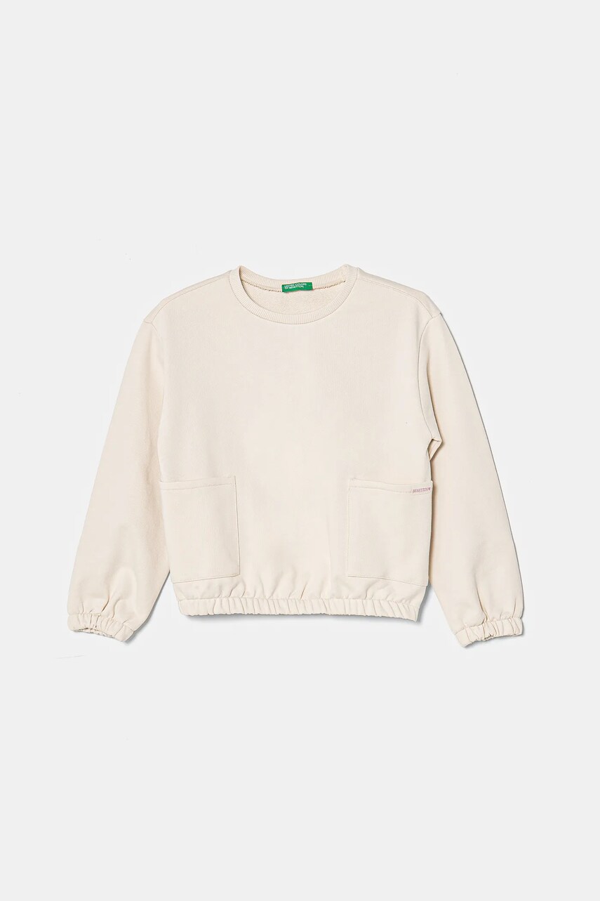 United Colors of Benetton hanorac de bumbac pentru copii culoarea bej, neted, 3UNIG10IO
