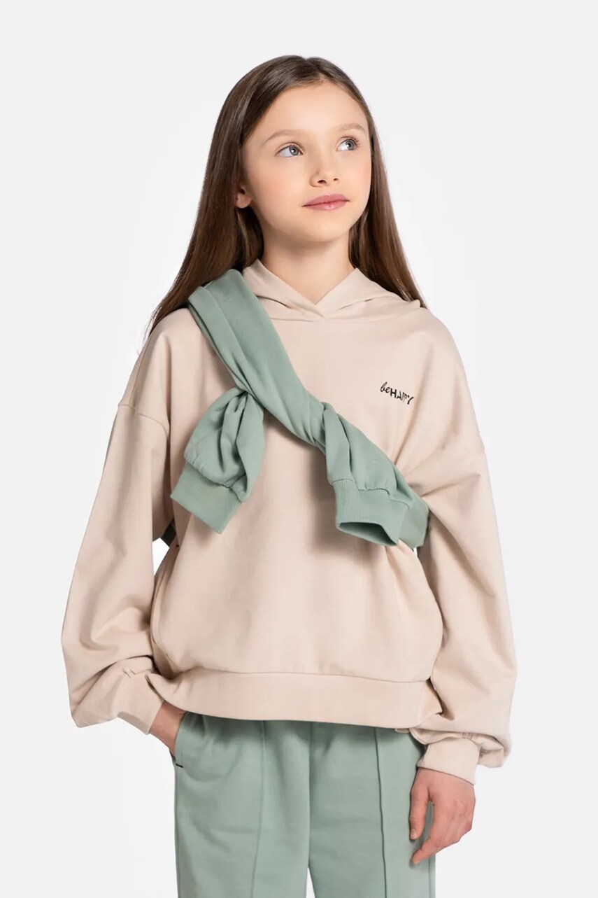 Coccodrillo hanorac de bumbac pentru copii culoarea bej, cu glugă, neted, EVERYDAY GIRL