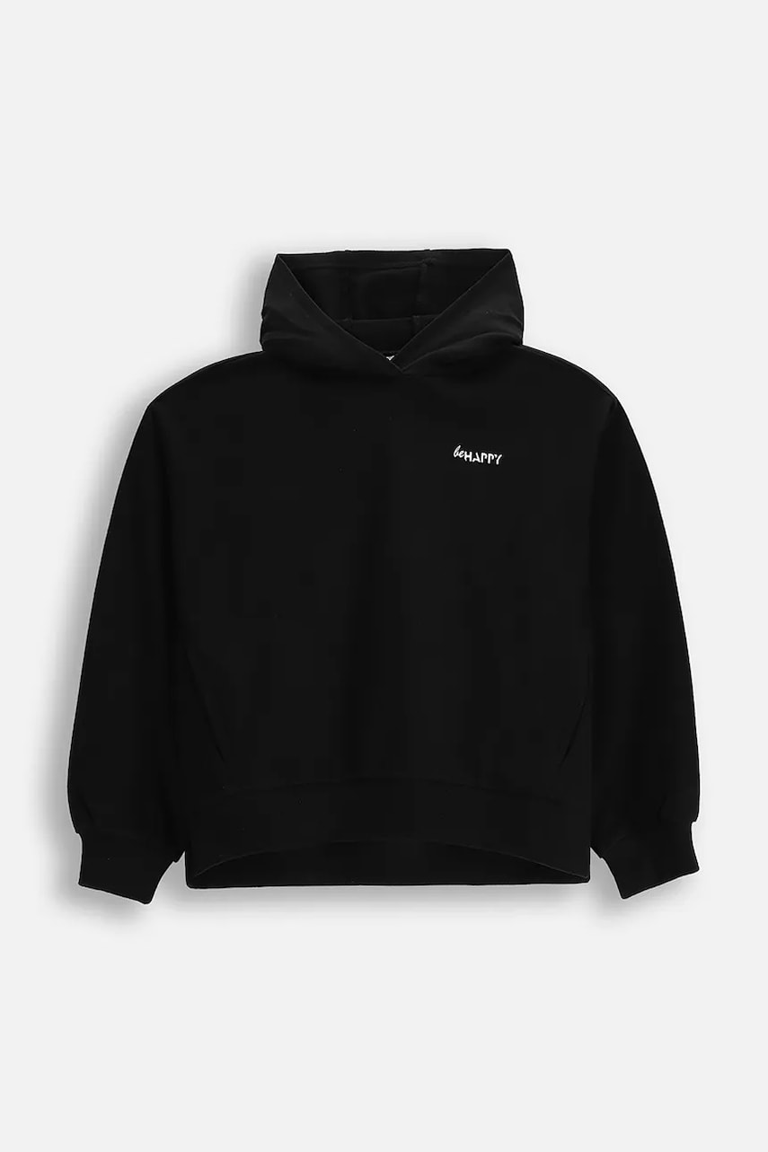 Coccodrillo hanorac de bumbac pentru copii culoarea negru, cu glugă, neted, EVERYDAY GIRL Coccodrillo hanorac de bumbac pentru copii culoarea negru, cu glugă, neted, EVERYDAY GIRL