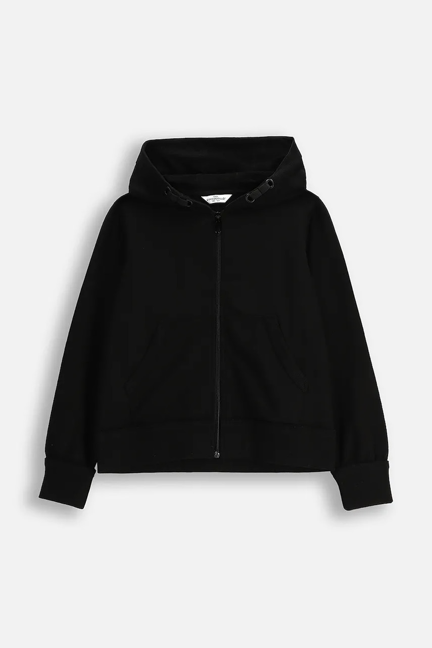 Coccodrillo bluza copii culoarea negru, cu glugă, neted, EVERYDAY GIRL Coccodrillo bluza copii culoarea negru, cu glugă, neted, EVERYDAY GIRL