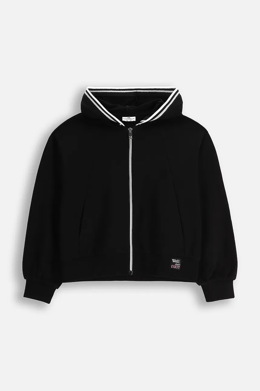 Coccodrillo bluza copii culoarea negru, cu glugă, neted, COSMIC GIRL JUNIOR Coccodrillo bluza copii culoarea negru, cu glugă, neted, COSMIC GIRL JUNIOR